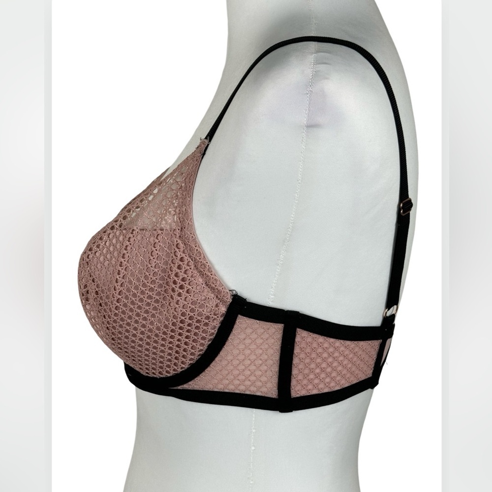 Victoria’s Secret Sexy Fishnet Mauve Black Bra 32DD - Picture 6 of 8